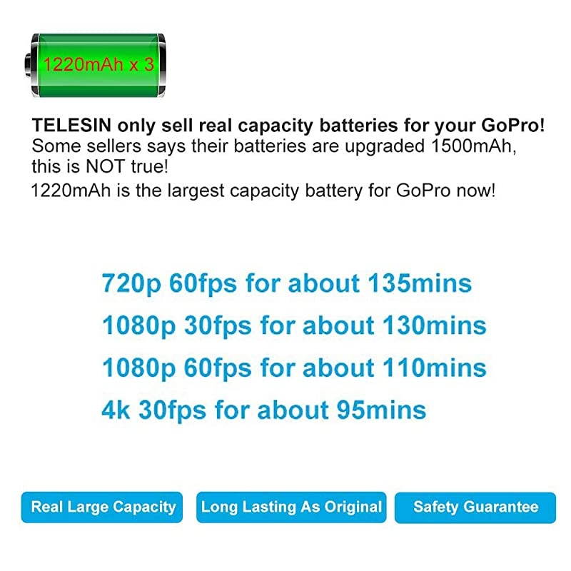 3-Pack Replacement Batteries and Triple Charger for GoPro Hero 8 Hero 7 Black Hero 6 Hero 5 Black Hero (2018) Camera, with Go Pro Small Carry Case, Lens Cover, Lens Protector, 3 Battery Case