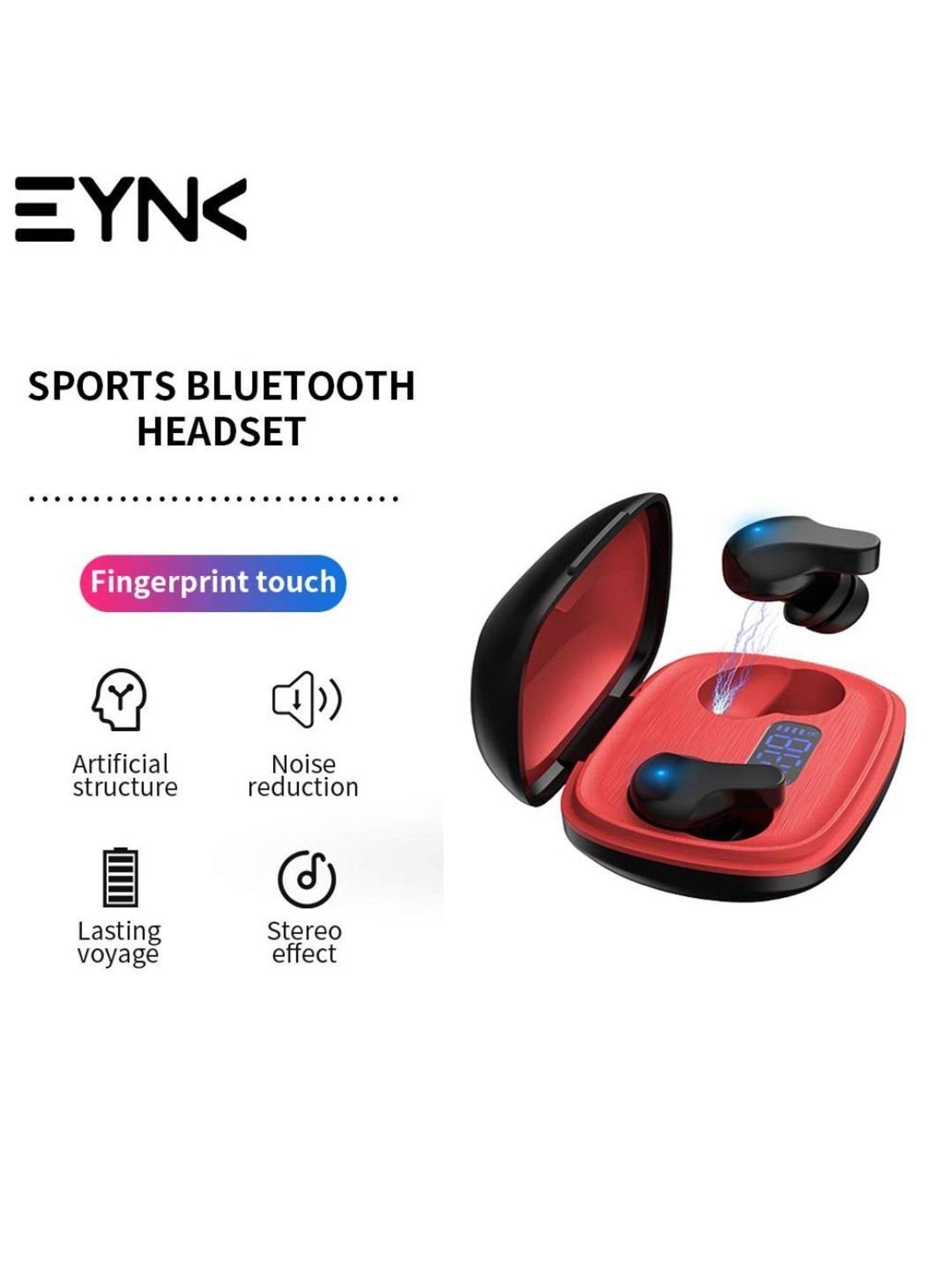 Eynk Airzip M1 True Wireless Tws, Bluetooth 5.0 (Black/Red)