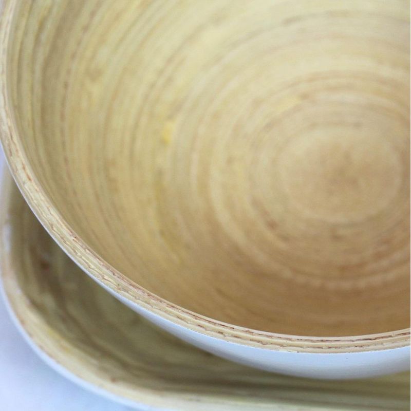 Basicwise White Bamboo Tray with Three Tricolor Bowls, in Natural, Black, and White