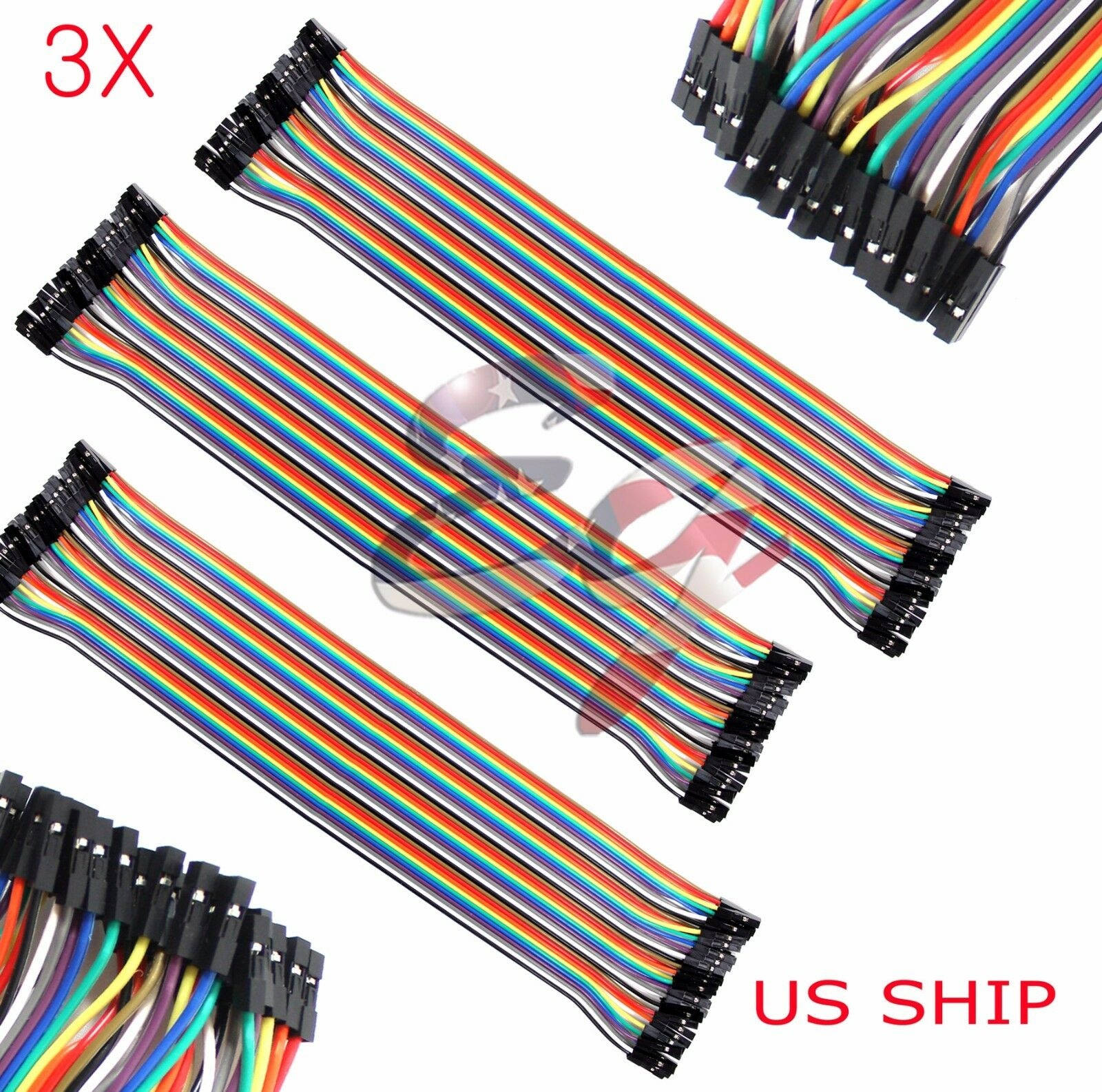 3X 40pcs 30cm 2.5mm Female to Female Dupont Wire Jumper Cable Arduino Breadboard