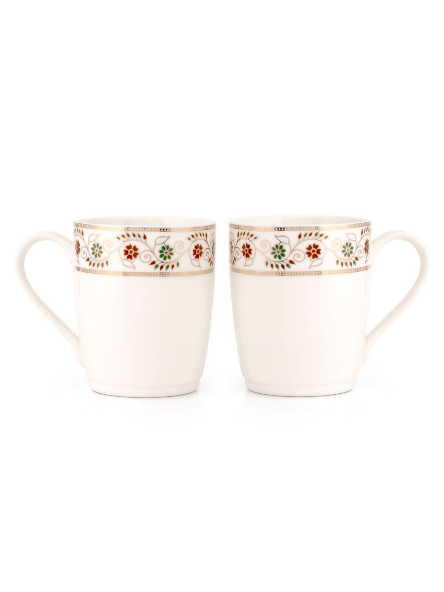 JCPL Printed White Ceramic Tea Cups- Set of 6 (200 ml each)