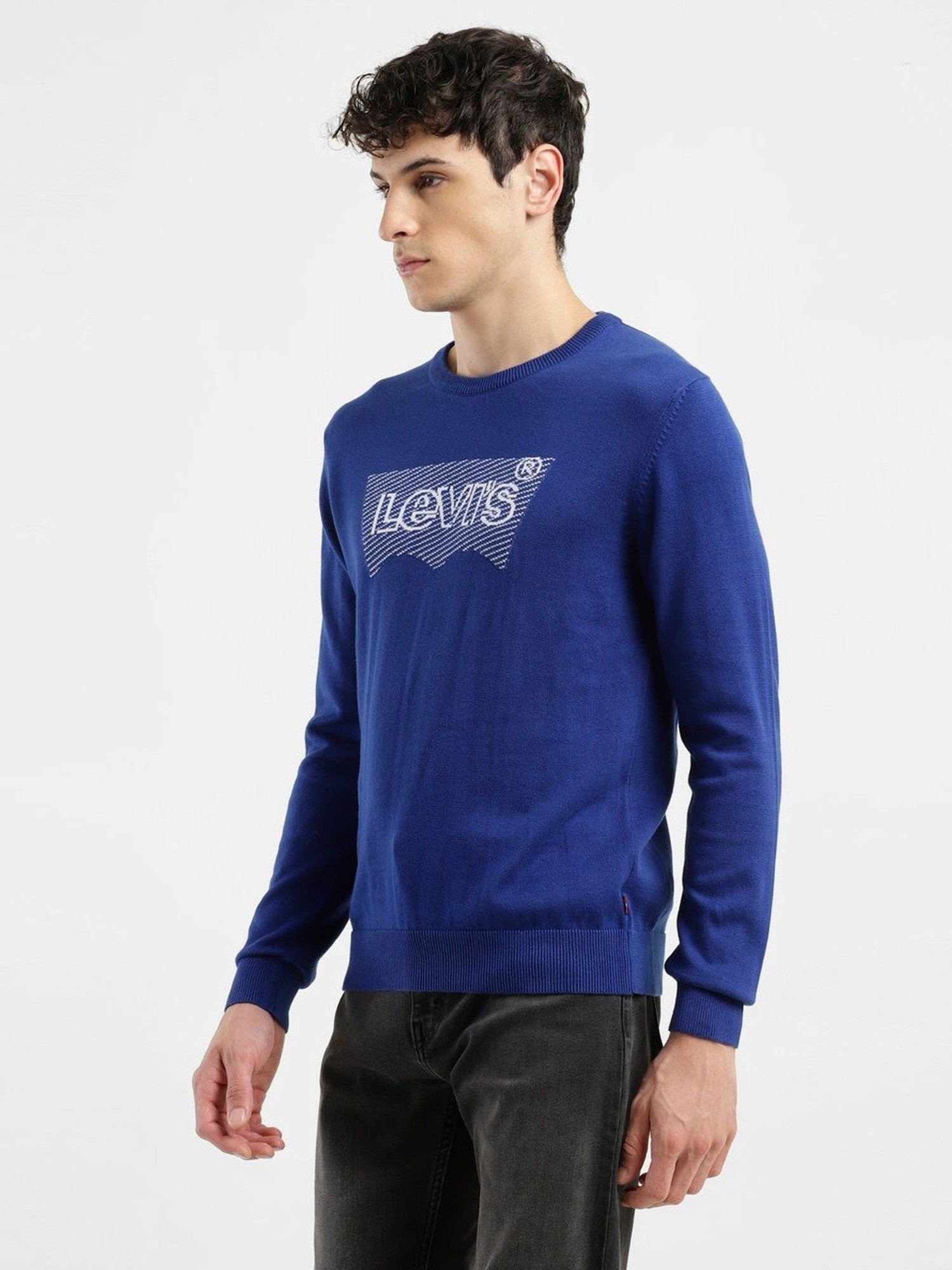Levi's Blue Cotton Regular Fit Logo Printed Sweater