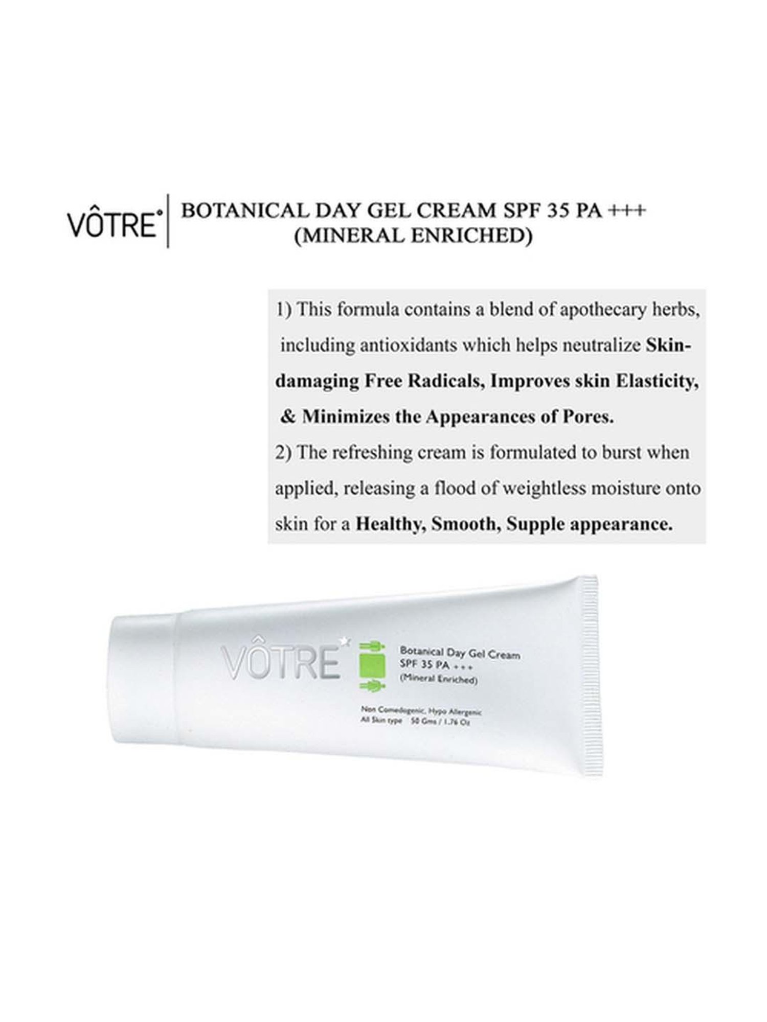 Votre Botanical Day Gel Creme Mineral Enriched SPF 35 PA +++ - 50 gm