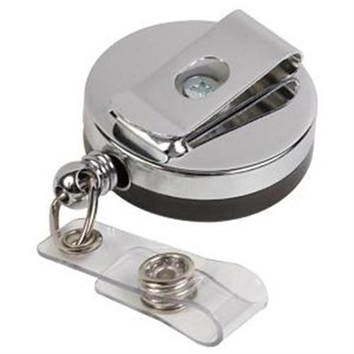 Baumgartens Large ID Badge Reel Hvy-Duty Cord/Clip 30" Black/Chrome 68814