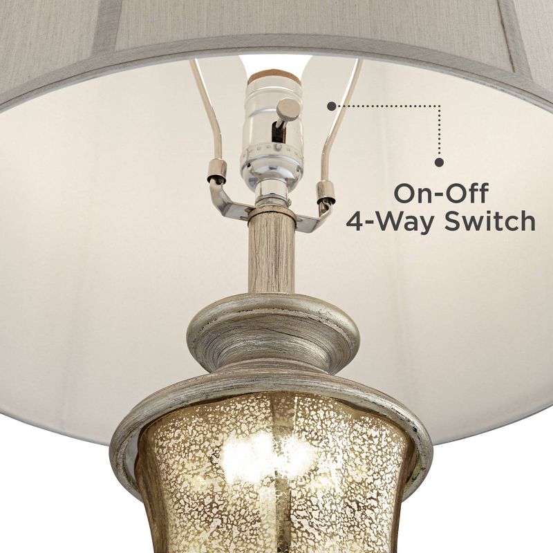 Barnes and Ivy Table Lamp with Nightlight Mercury Glass Urn Off White Fabric Bell Shade Living Room Bedroom Bedside Office Family