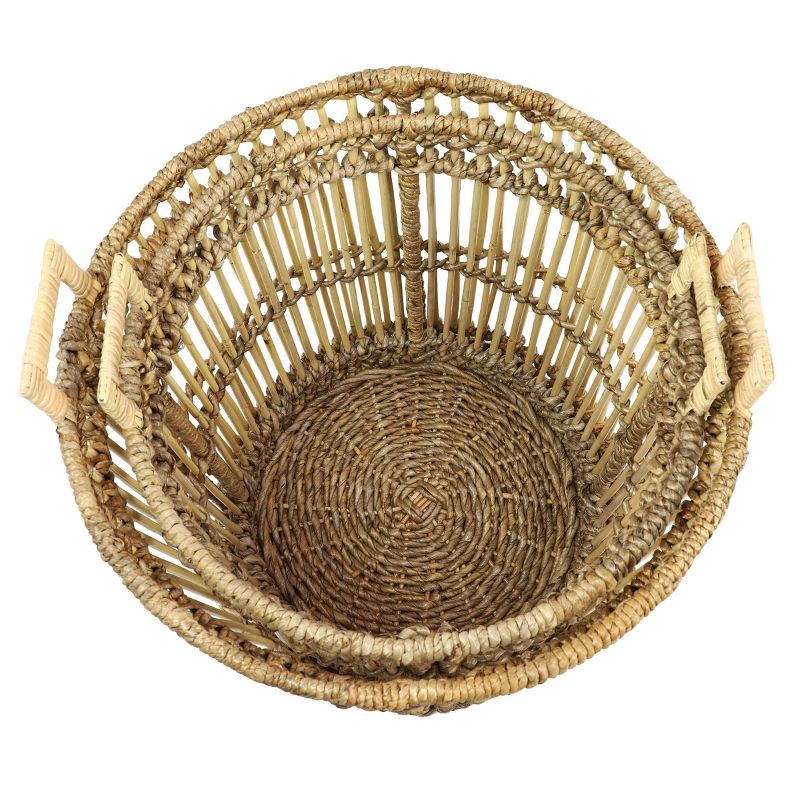 2pk Large Birdcage Shaped Natural Bamboo Baskets with Banana Leaf Detail