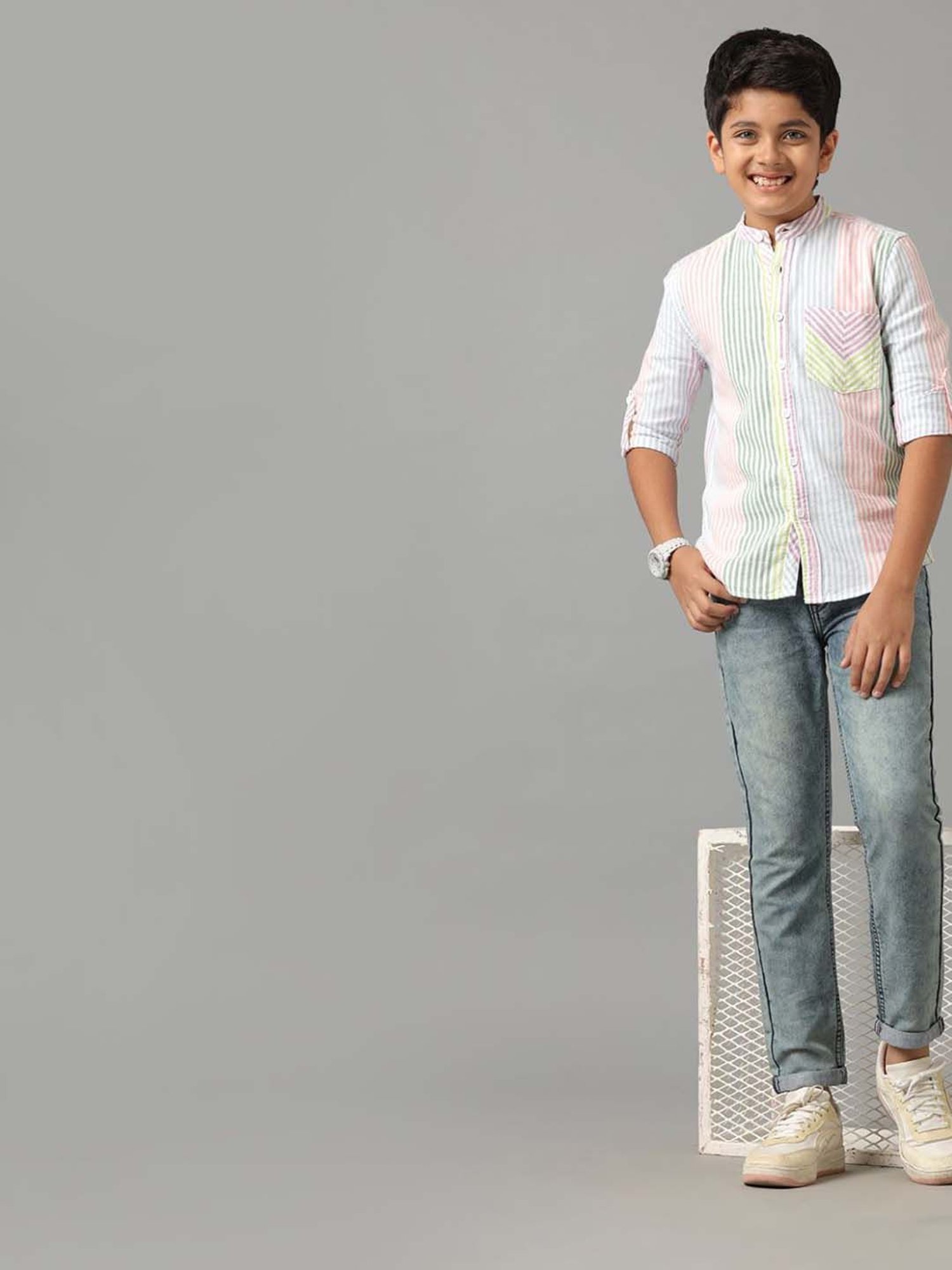 Under Fourteen Only Kids Multicolor Cotton Striped Full Sleeves Shirt