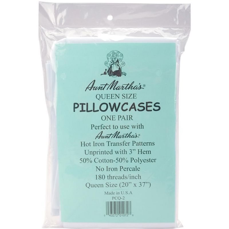 Aunt Martha's Stitch 'Em Up Pillowcase Pair - Queen 20"X37"-White