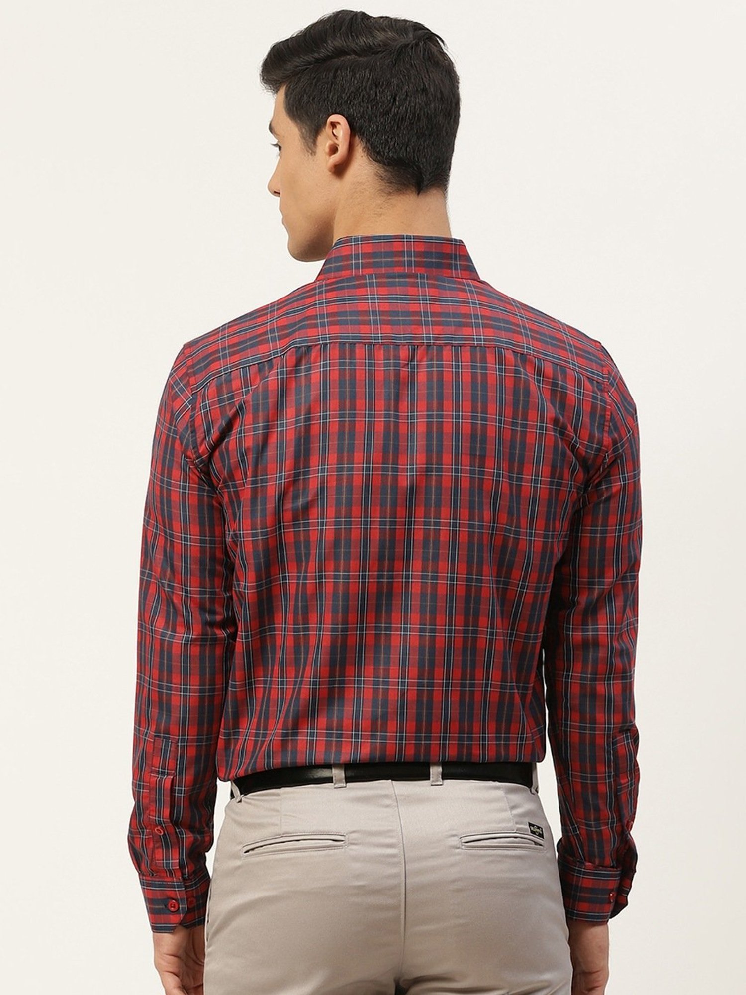 Sojanya Red & Navy Cotton Regular Fit Checks Shirt
