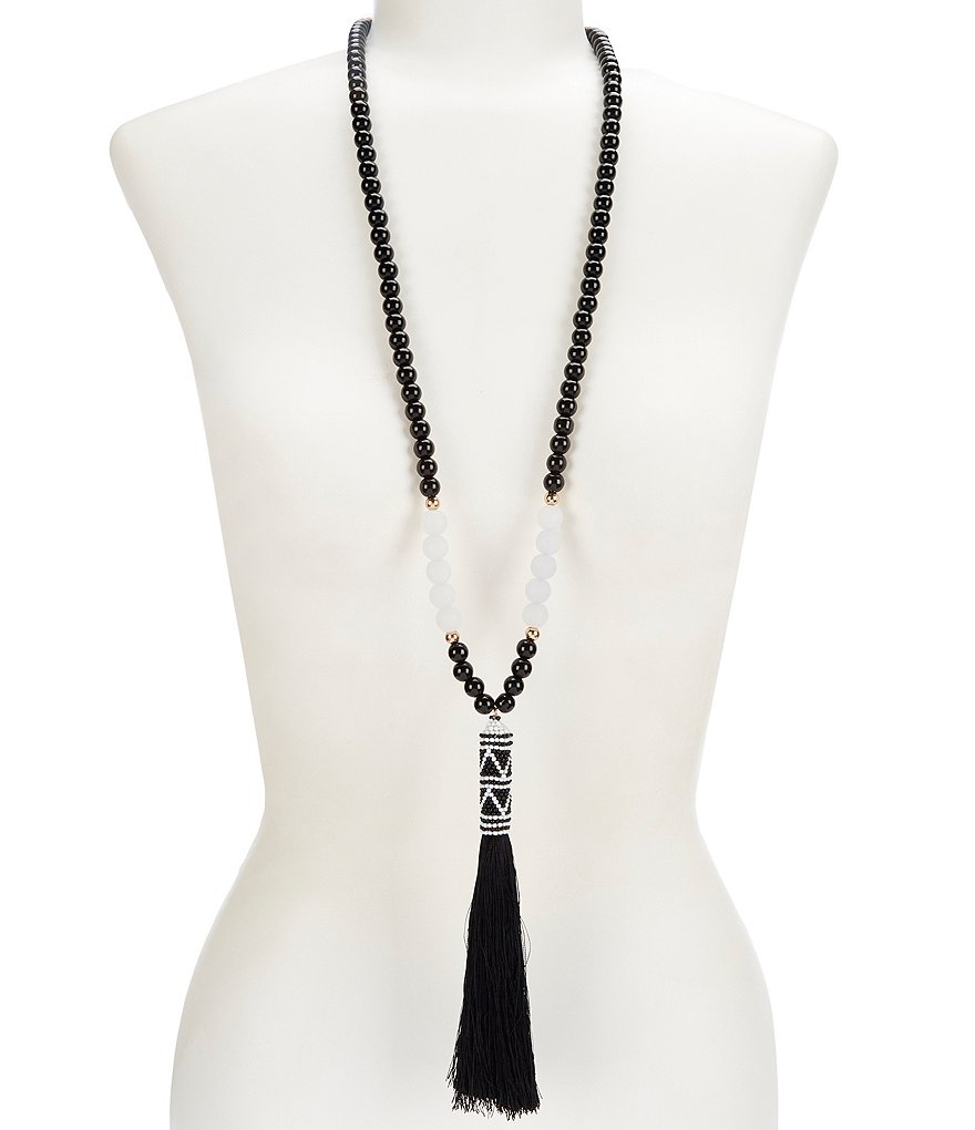 Anna & Ava Jessica Black Beaded Tassel Necklace