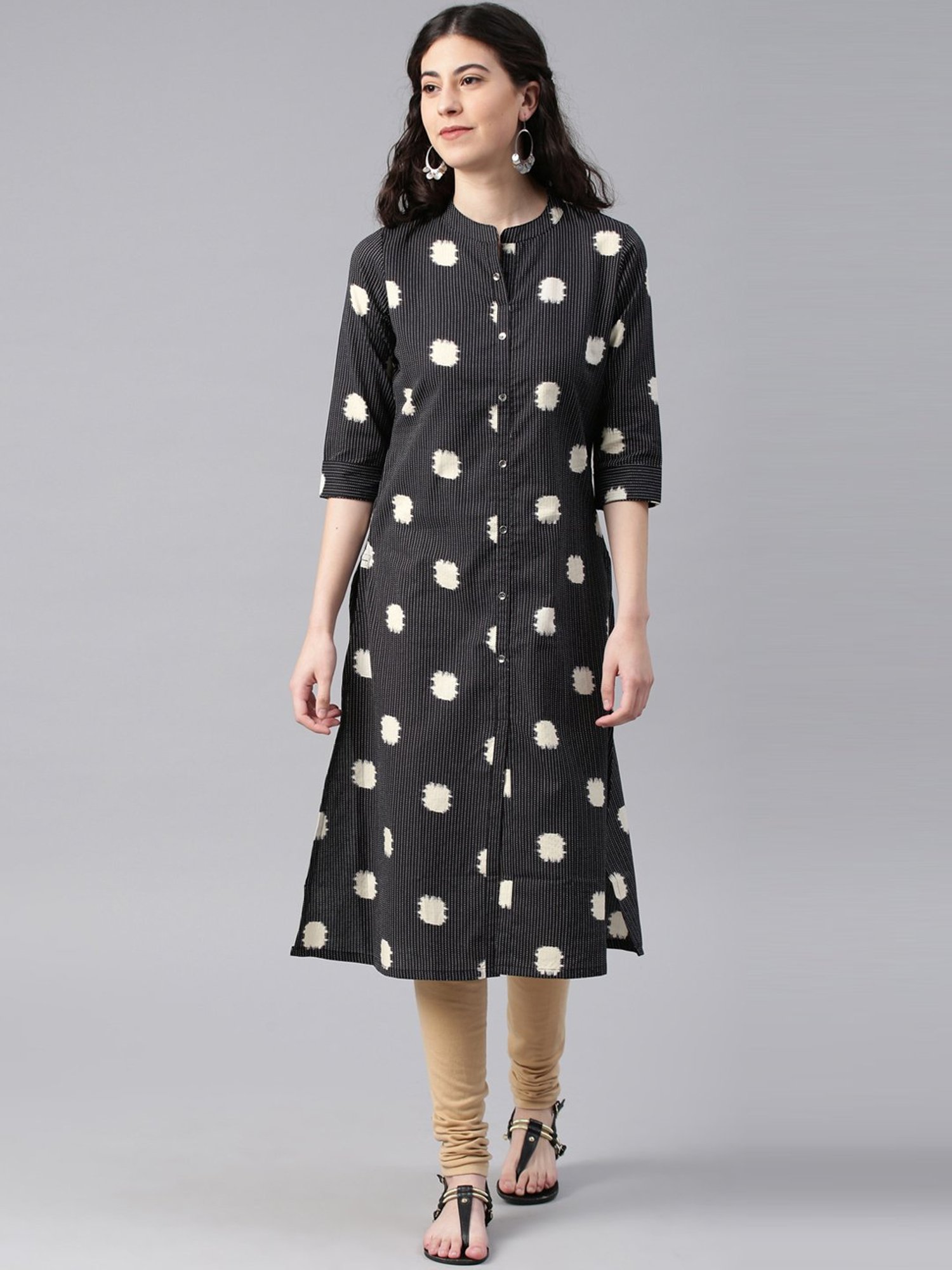 Alena Grey Cotton Printed Straight Kurta