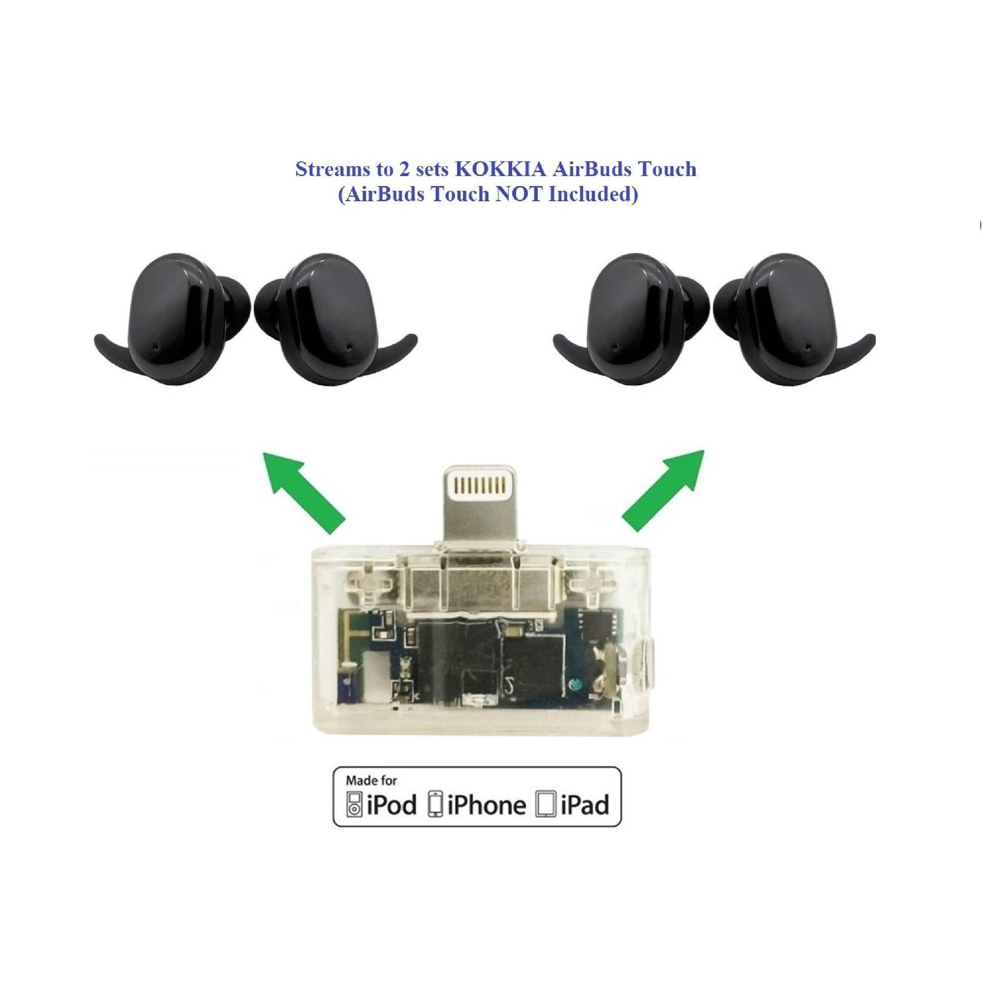 KOKKIA i10L_Clear (See The Insides) : Digital Bluetooth Splitter Transmitter Compatible with iPhone, iPad, iPod Touch with Lightning Connector.