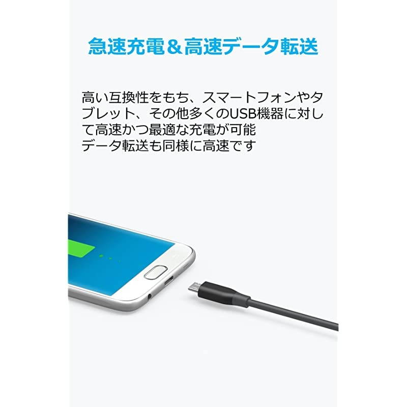 2Pack  Powerline Micro USB 6ft Durable Charging Cable with Aramid Fiber and 5000+ Bend Lifespan for Samsung Nexus LG Motorola Android Smartphones and More Black