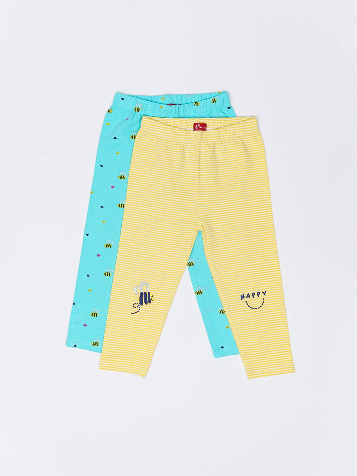 H by Hamleys Infants Girls Yellow & Blue Printed Leggings (Pack Of 2)