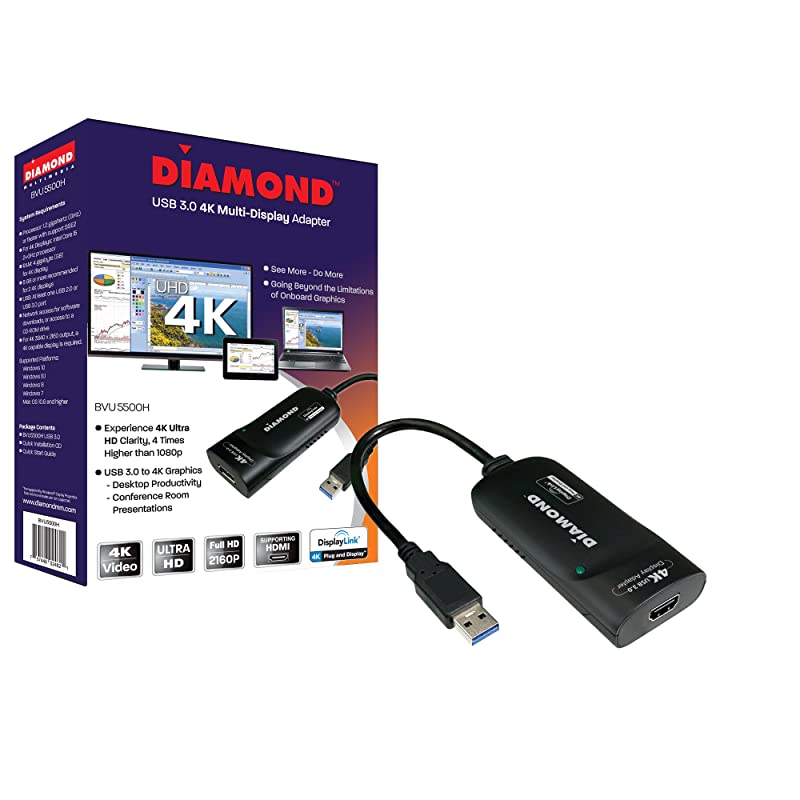 BVU5500H USB to HDMI 4K2K Video Graphics Adapter with Audio for Multiple Monitors 3840 X 2160 supports Windows 108187