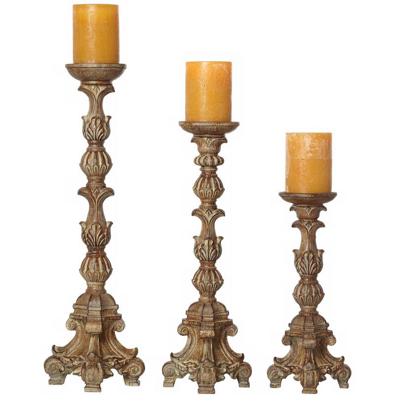 Kensington Hill Exotic Carved Pillar Candle Holders - Set of 3