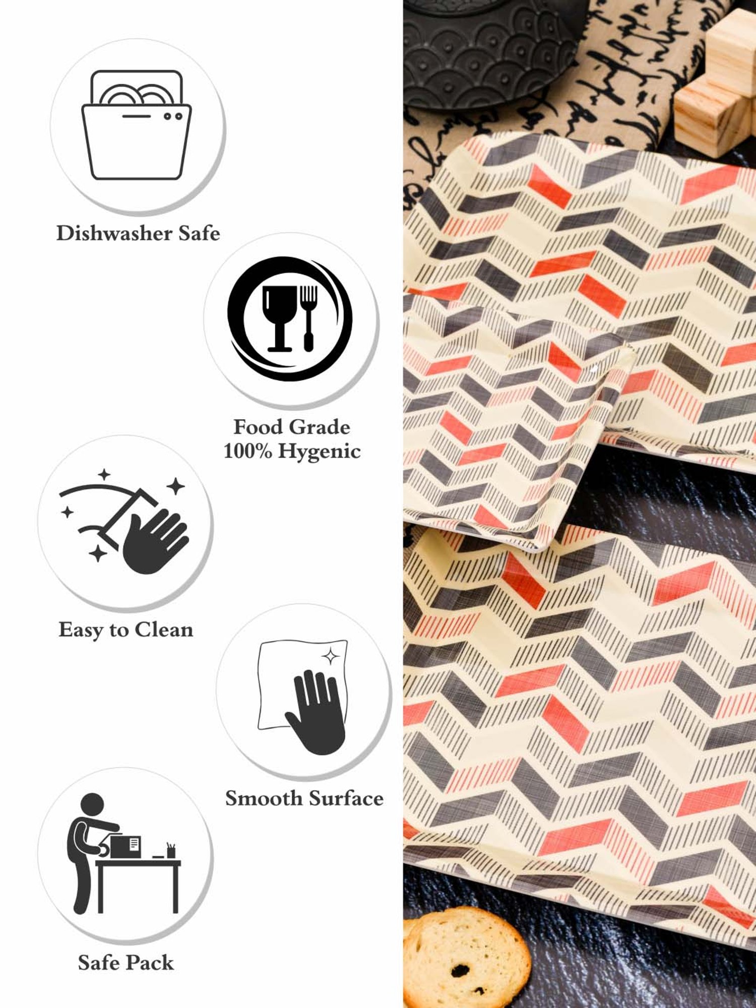 Goodhomes Multicolor Melamine Serving Trays - Set of 3