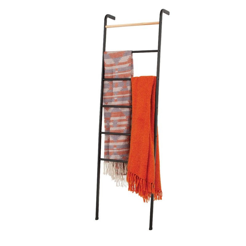 Wall Leaning Decorative Ladder Rack For Blankets, Quilt, Towels, Linen, Living Room, Bedroom, Bathroom Storage, 5.3 ft in Black