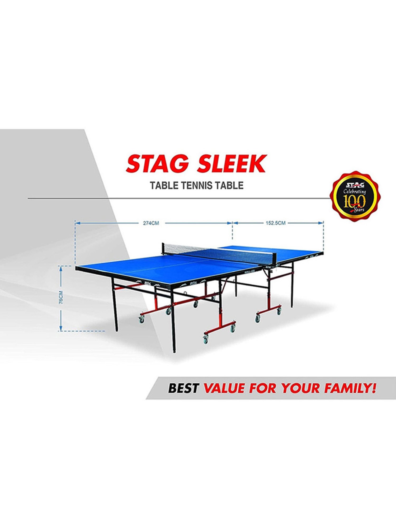 Stag Global Top Thickness 16 mm Sleek Table Tennis Table with Net Set (Blue)