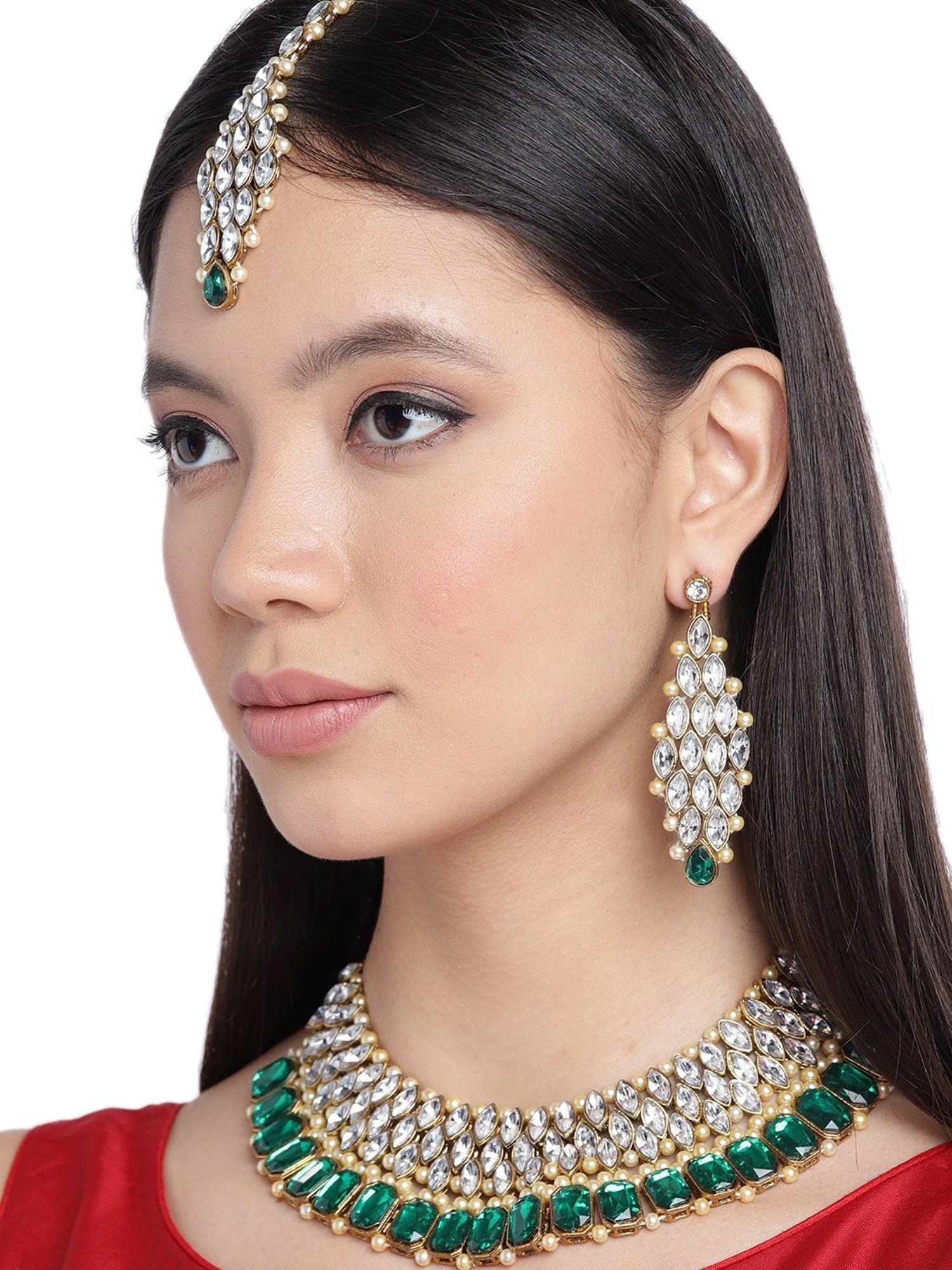 Sri Jagdamba Pearls White Alloy Classic Necklace & Earring Set