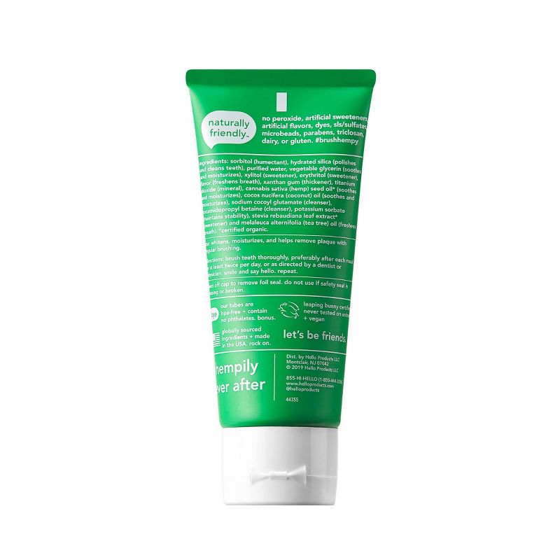 hello Extra Freshening Natural Spearmint Hemp Seed Oil + Coconut Oil Fluoride Free Toothpaste - 4oz