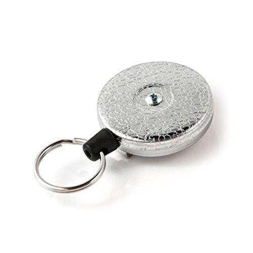 Key-Bak Original Chain Retractable Key Holder with 24" Stainless Steel Chain, Chrome Front, Steel Belt Loop, 8 oz. Retraction, Split Ring