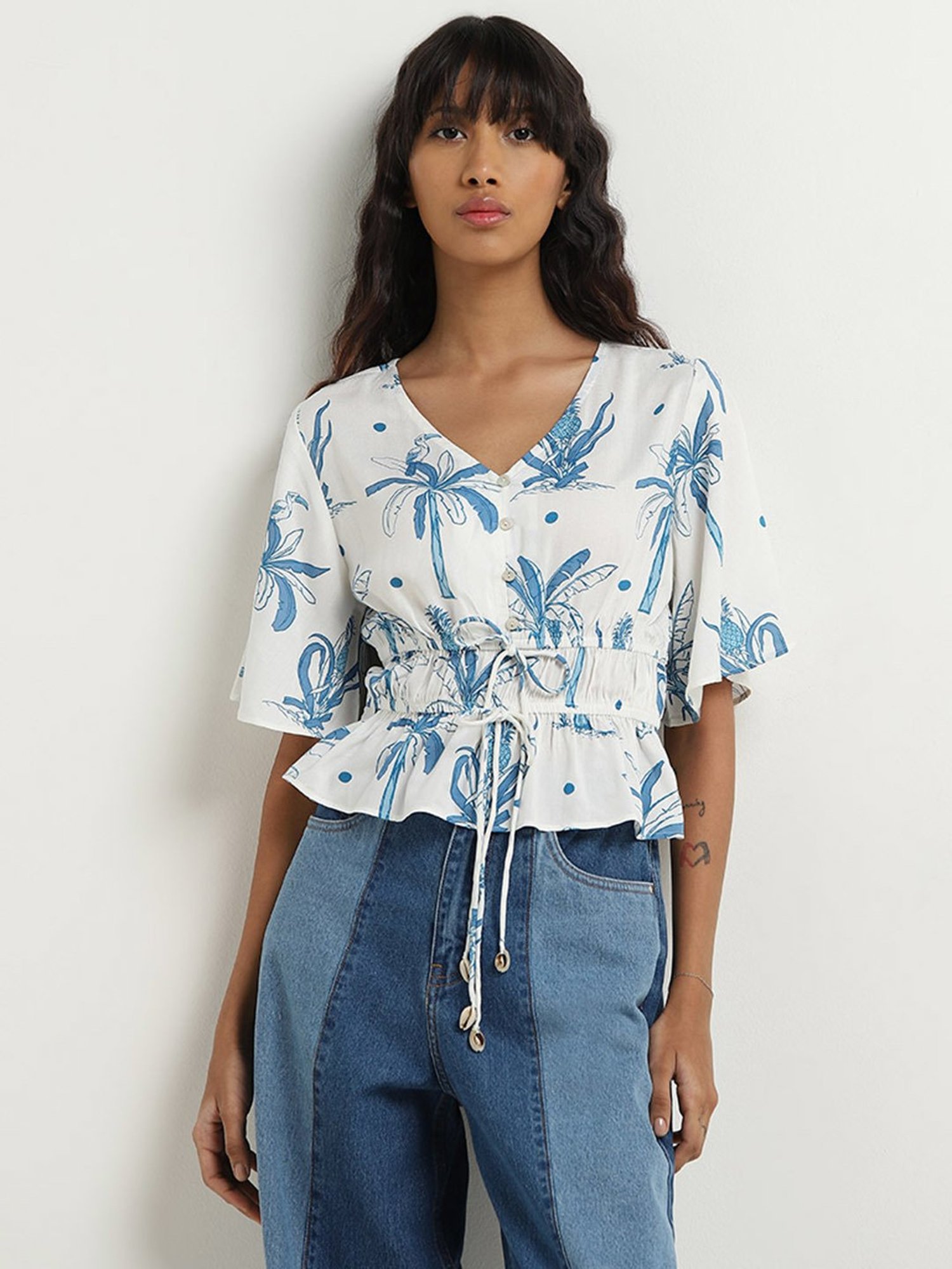 Bombay Paisley by Westside White Floral Printed Top
