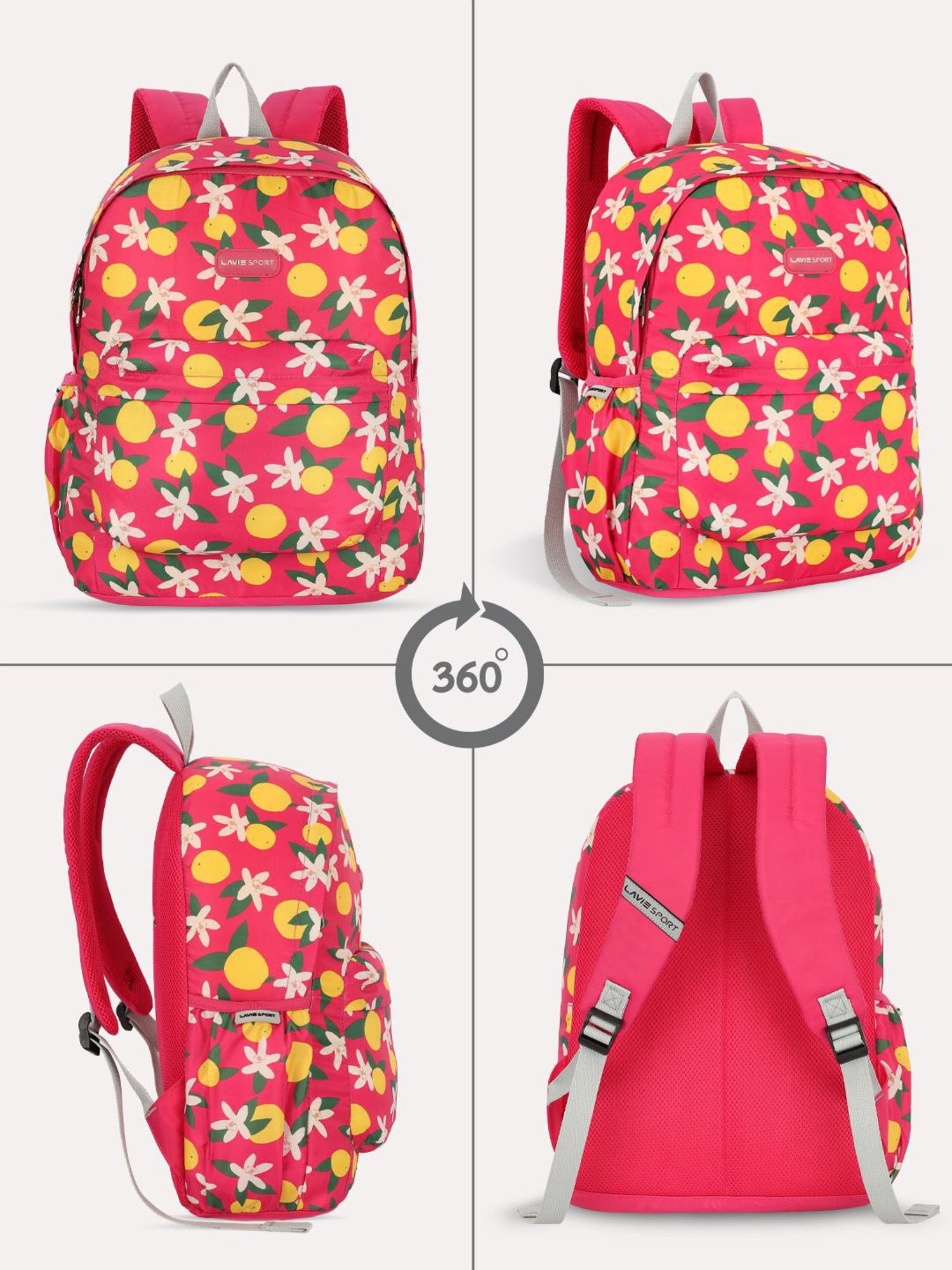 Lavie Sport Lime 18L Printed Casual Backpack |School Bag for Girls (Magenta)