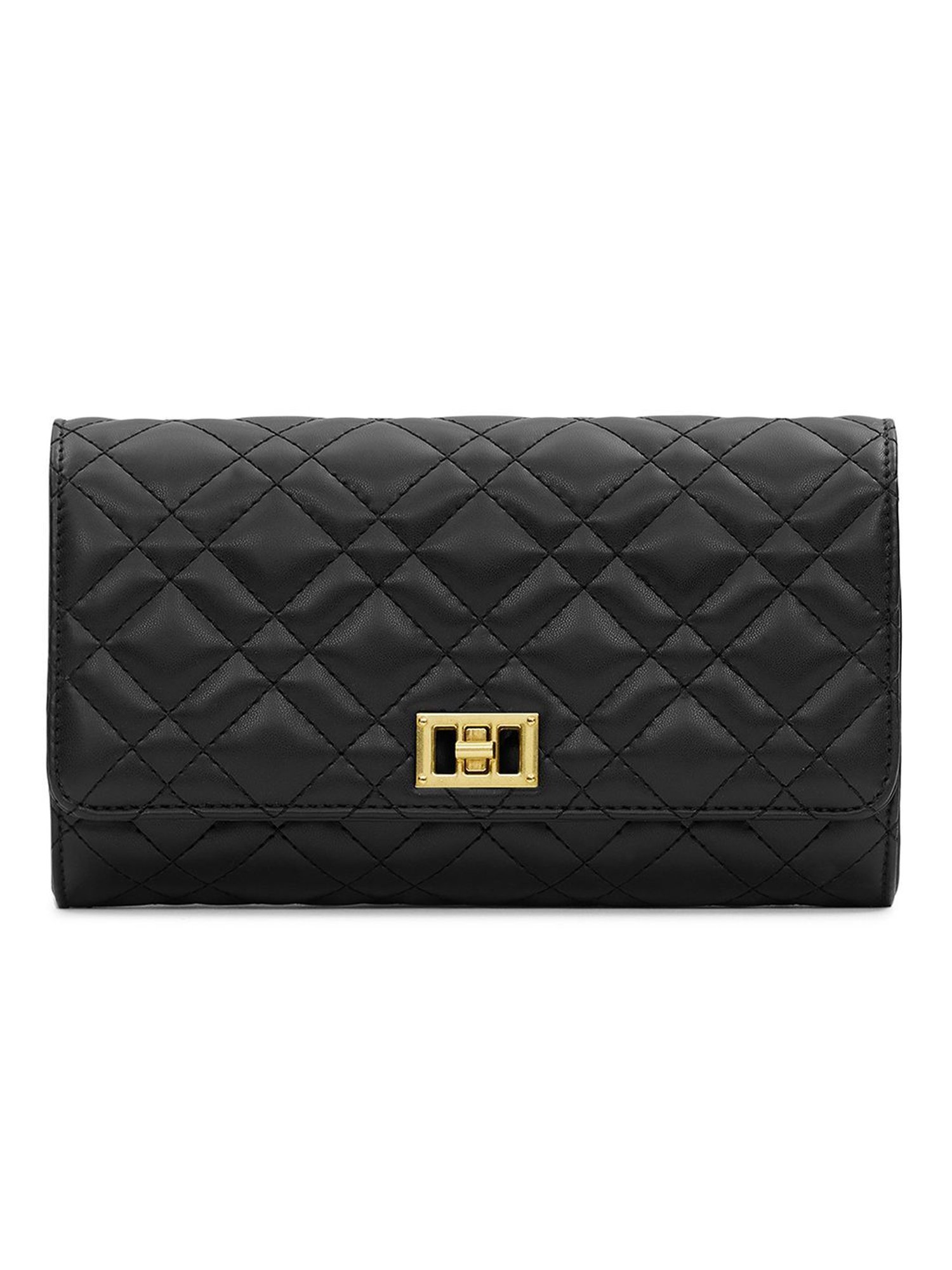 Miraggio Iris Black Quilted Small Faux Leather Clutch