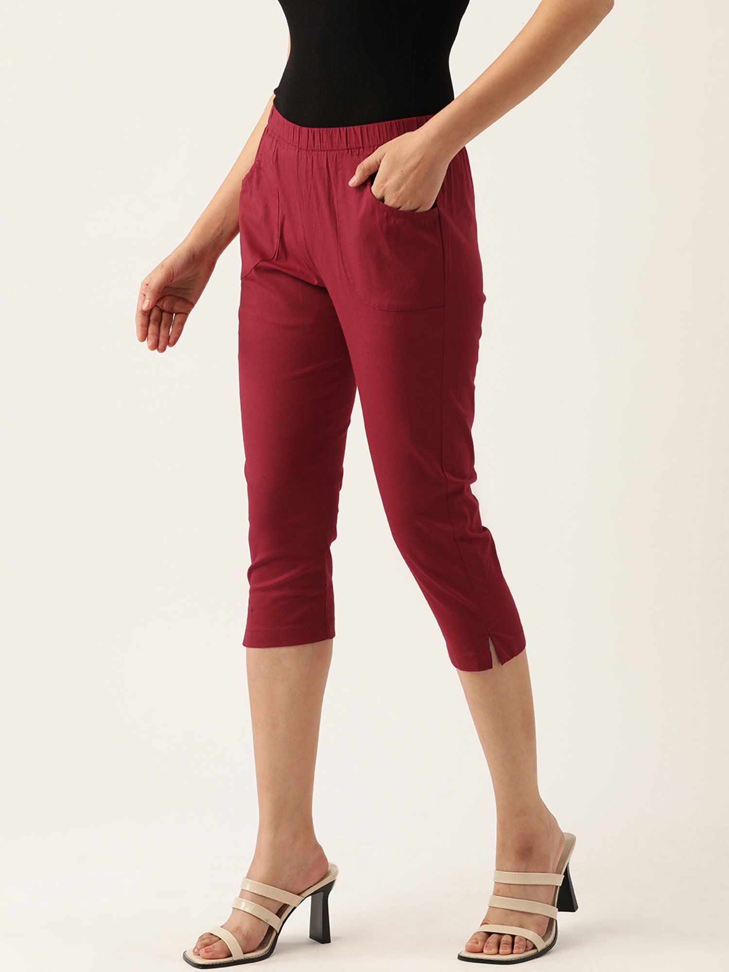 BRINNS Maroon Mid Rise Cropped Capris