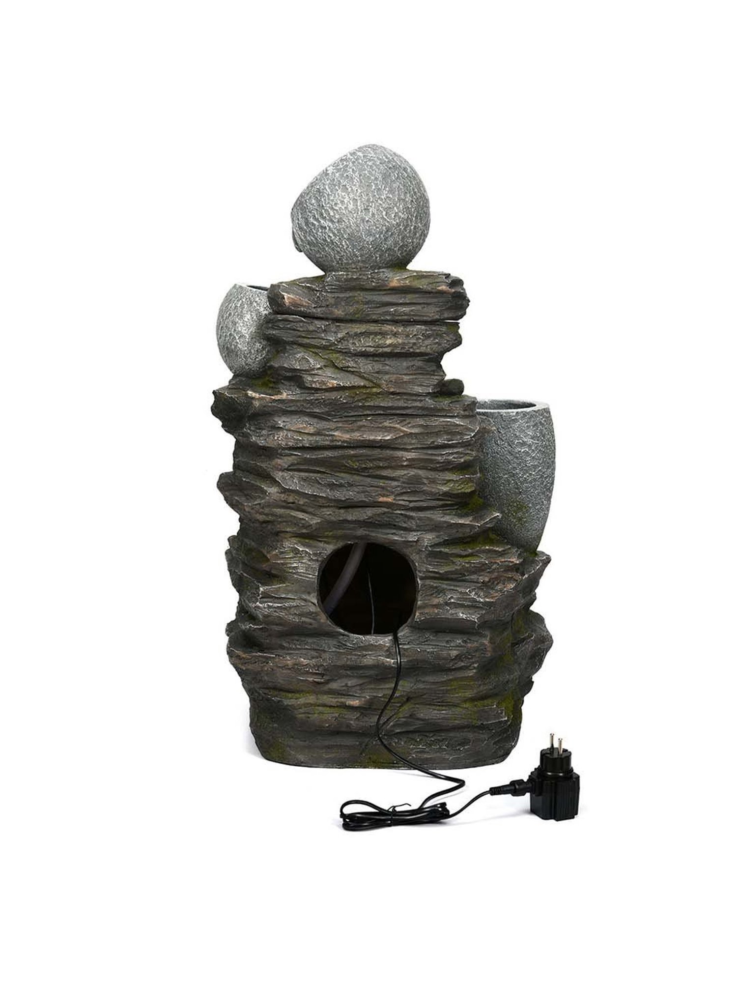 @home Grey Resin Four Bowls With Planter Water Fountain