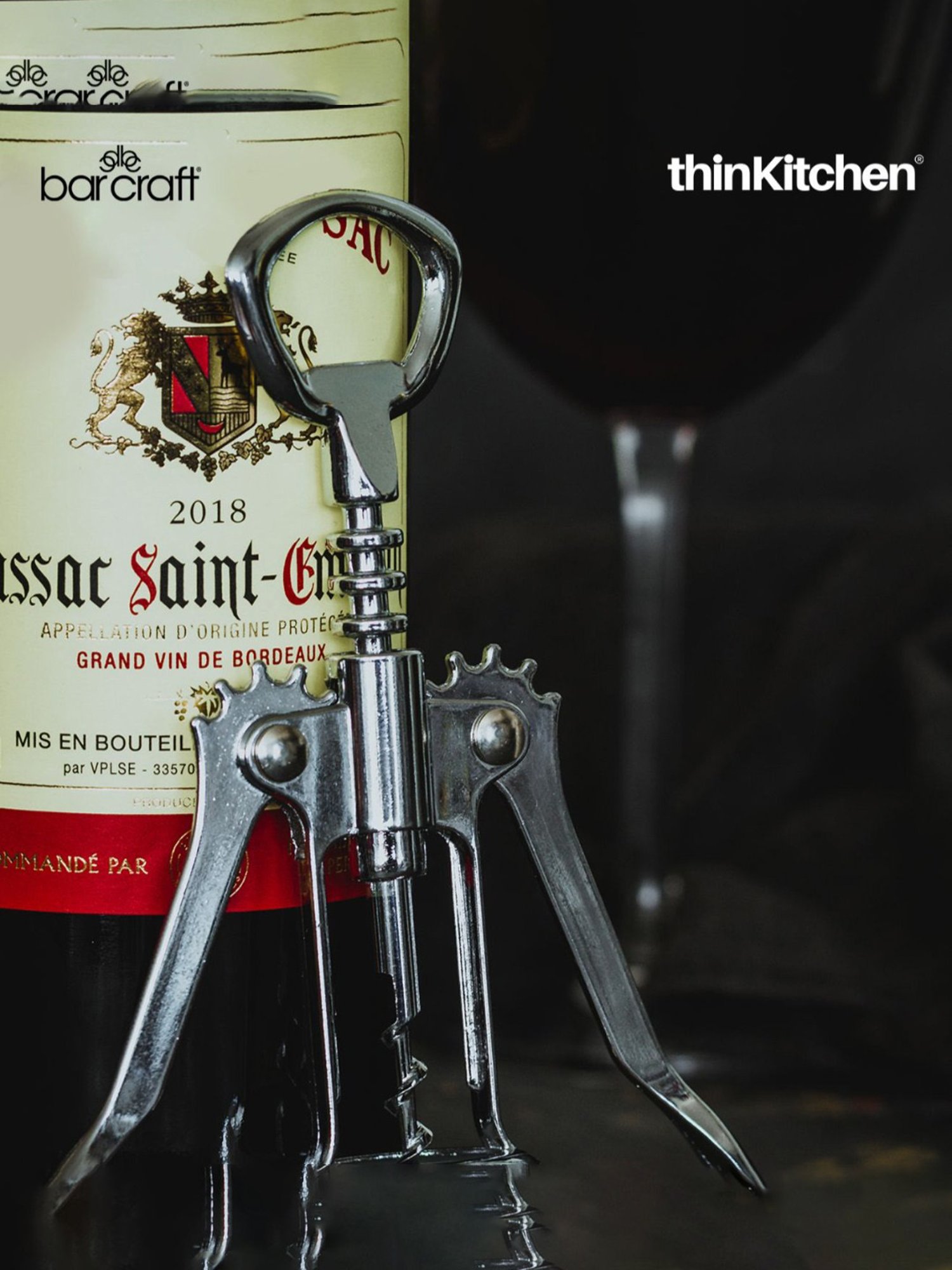 BarCraft Silver Metal Double Handled Chrome Wing Corkscrew