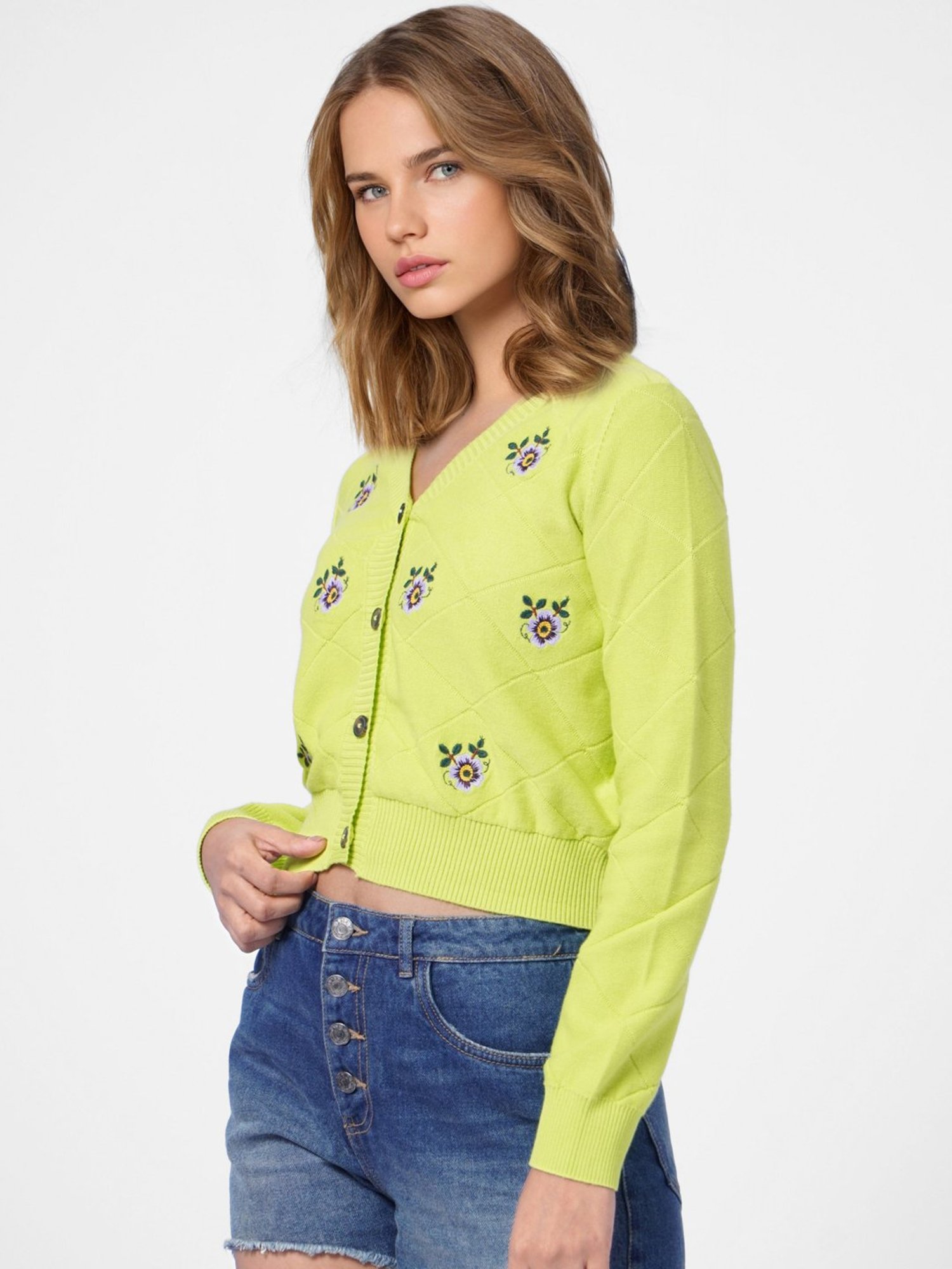Only Green Embroidered Cardigan