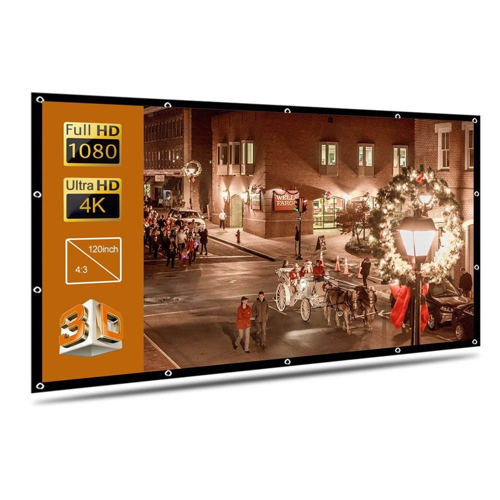Portable Foldable Projector Screen High Definition Outdoor Home Cinema Theater 3D Movie (120inch, 4:3)