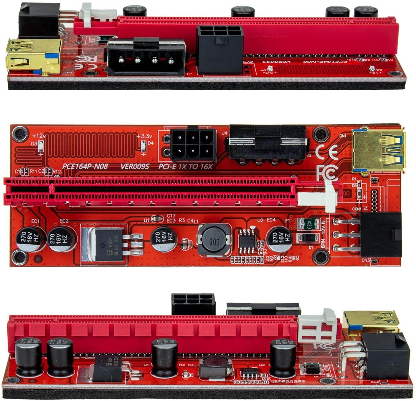 AAAwave PCIE Riser VER 009S 1x to 16x Graphic Extension for GPU Mining USB Riser Powered Adapter Card, 60cm USB 3.0 Cable, 4 Solid Capacitors, 2X 6PIN and Molex 3 Power Options (Orange) Pack of 8
