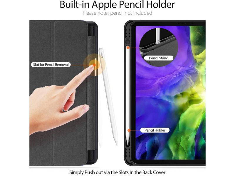 GANGXUN Case for iPad Pro 11 2020/2018, Trifold Smart Slim Magnetic Protective Case Cover with Pencil Holder [Supports Apple Pencil 2 Wireless Charging], Auto Wake/Sleep, Black