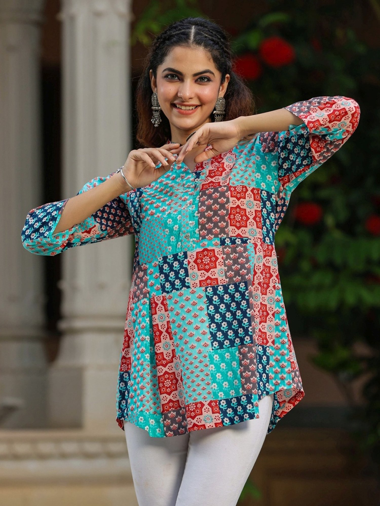 Rain and Rainbow Blue Cotton Printed Top