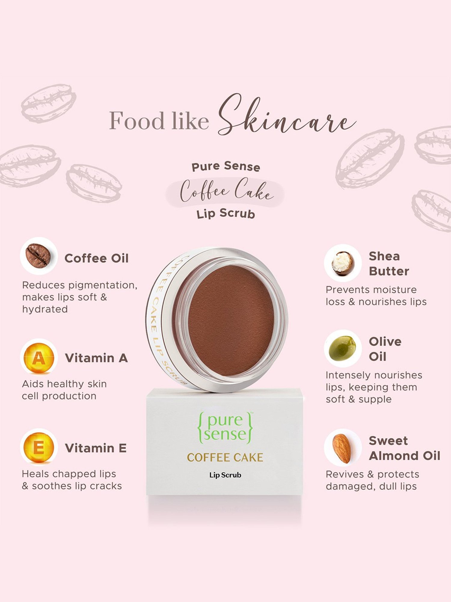 Pure Sense Coffee Cake Lip Scrub - 5 gm