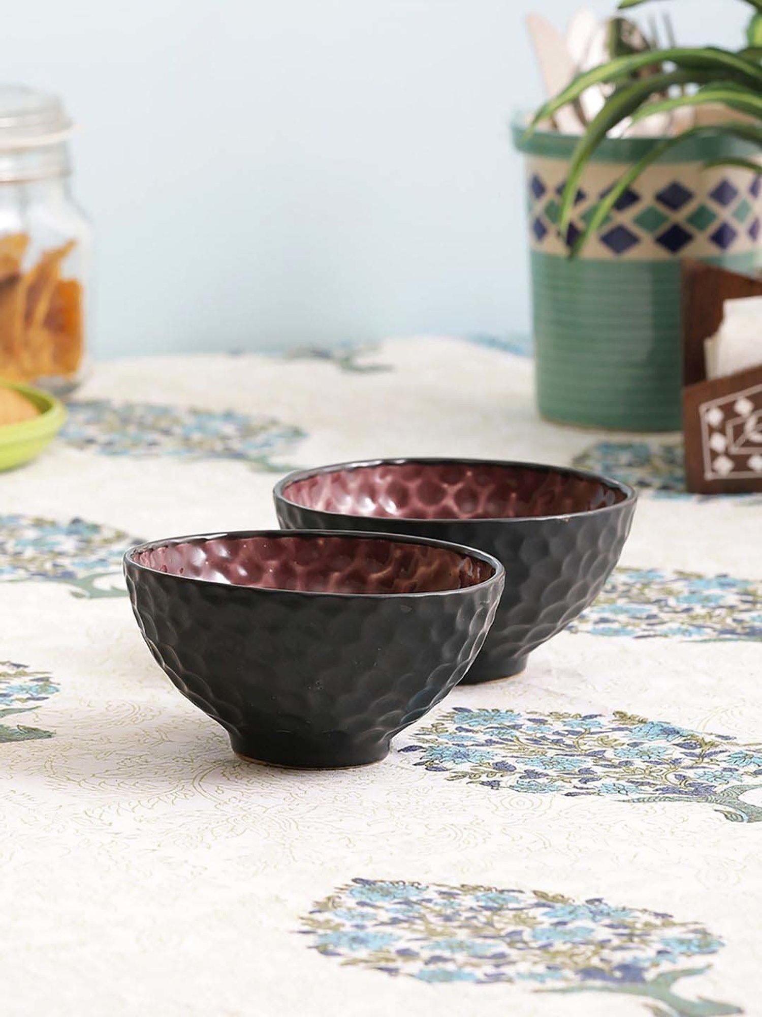 VarEesha Color Tones Black & Brown Ceramic Serving Bowl (0.2 L) - Set of 2