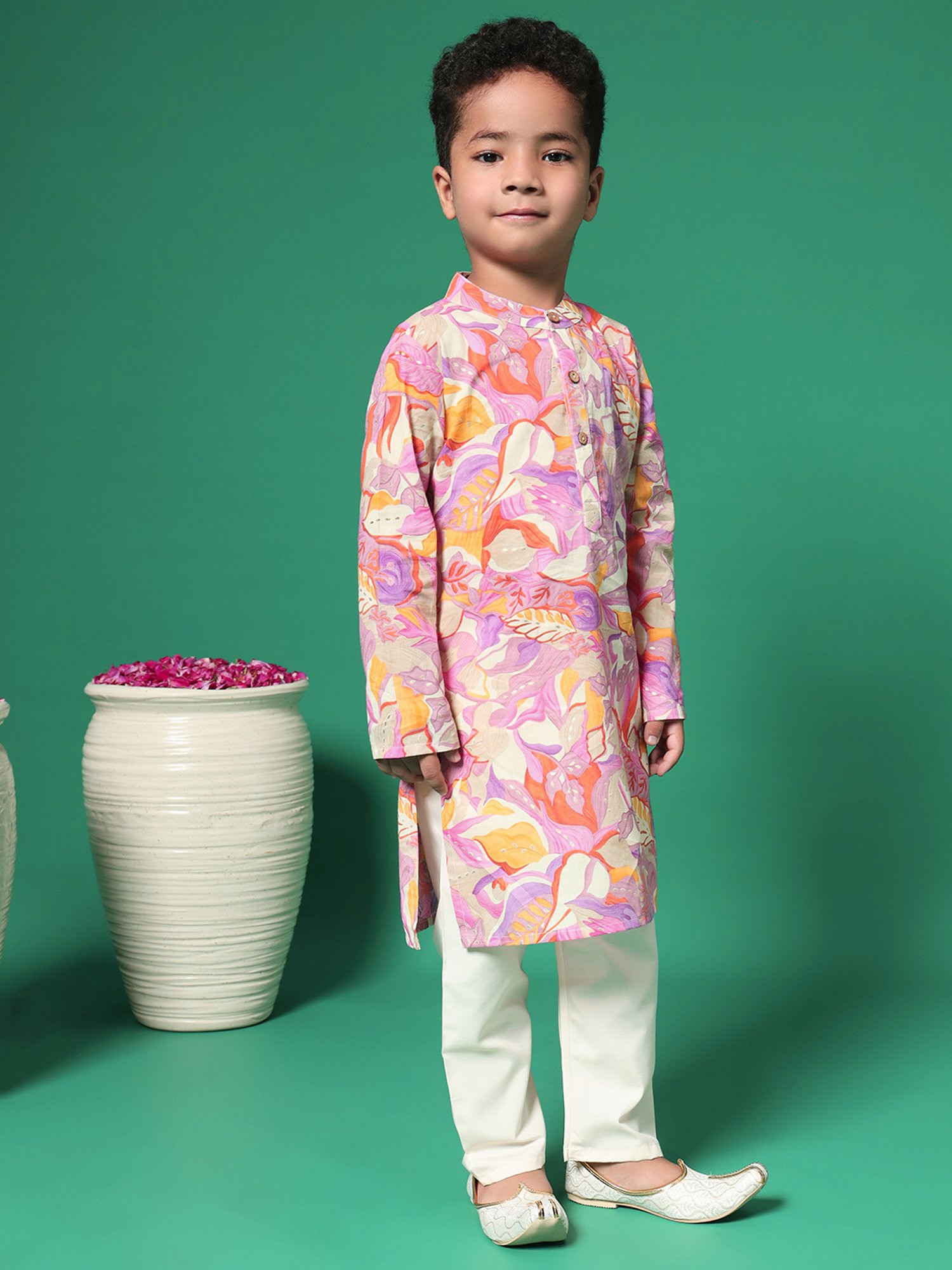 READIPRINT FASHIONS Kids Mauve & White Printed Full Sleeves Kurta with Pyjamas