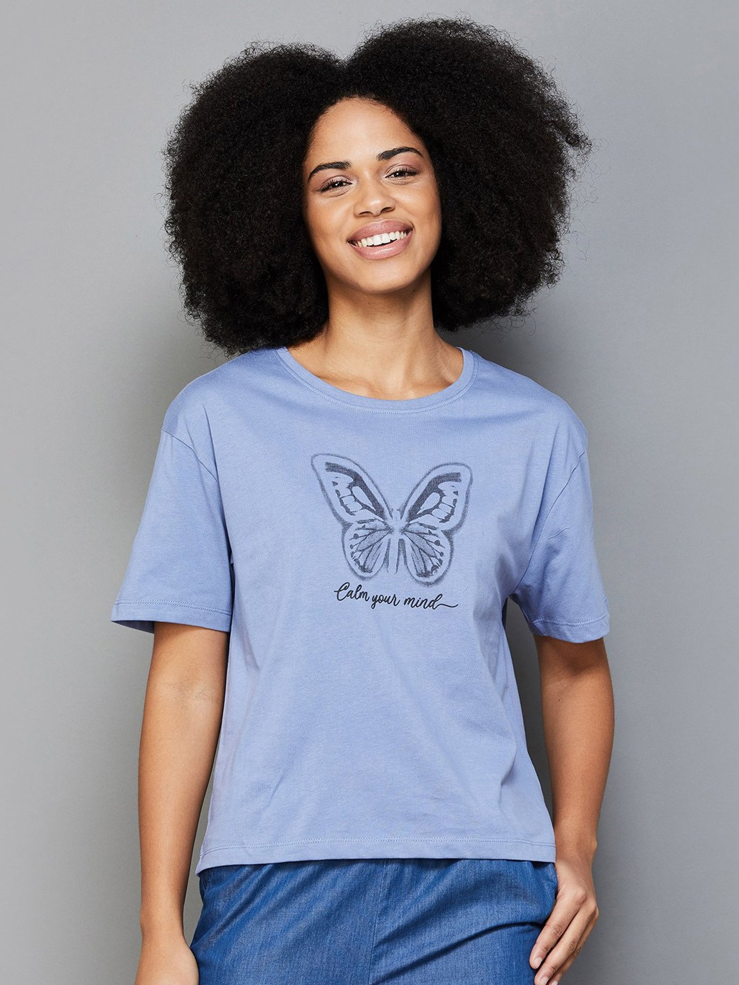 Fame Forever by Lifestyle Blue & Black Cotton Graphic Print T-Shirt