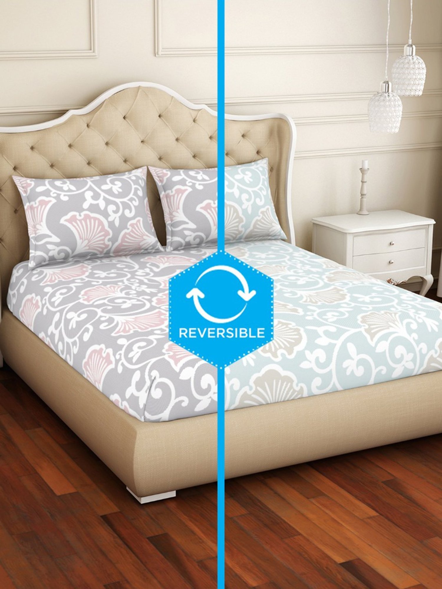 Welspun Abstract Grey & Red 150 TC Cotton Blend King Bedsheet with 2 Pillow Covers