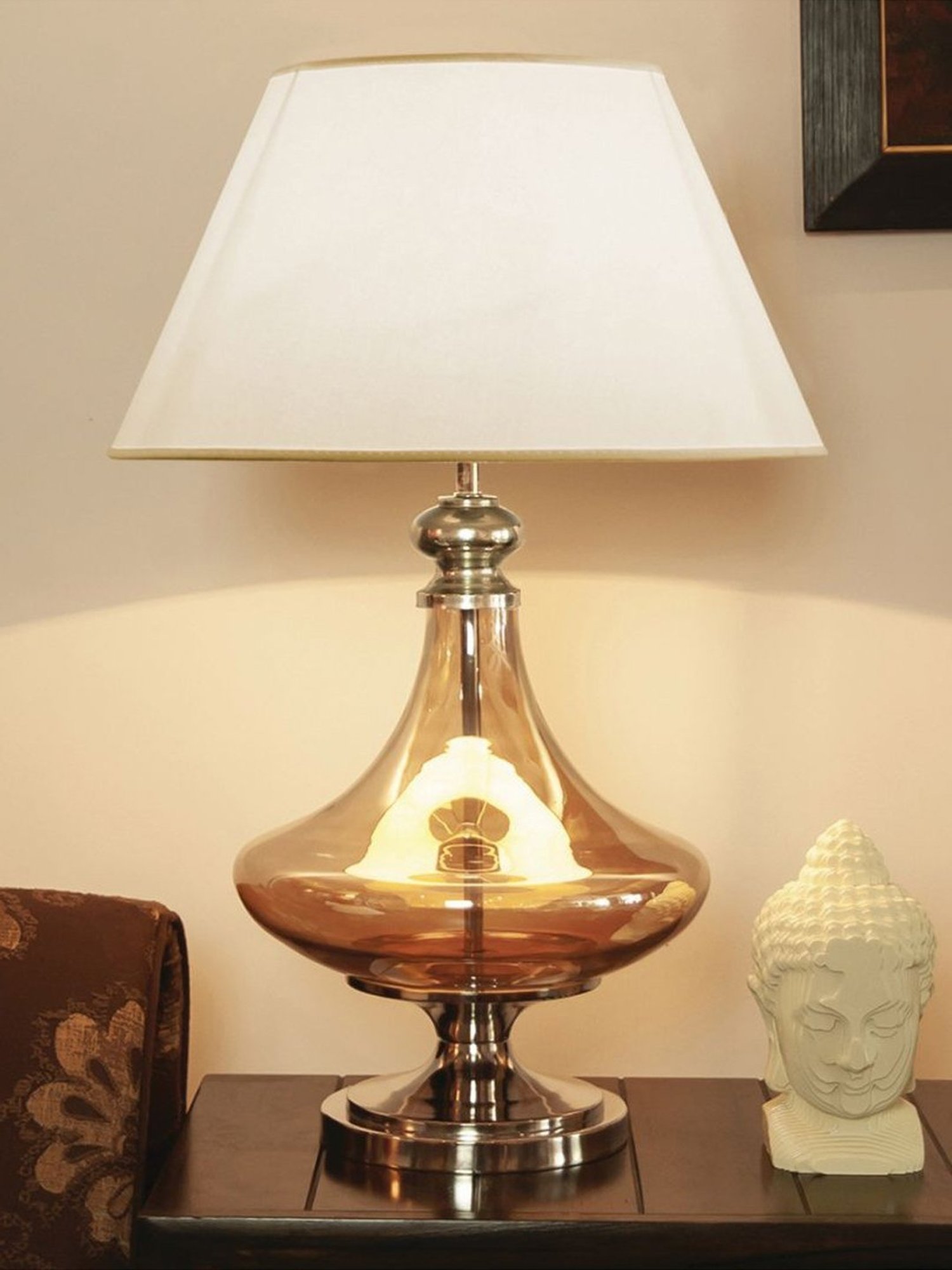 Kapoor Lamp Shades Gold & White Glass Delicea Luster & Cotton Shade Table Lamp