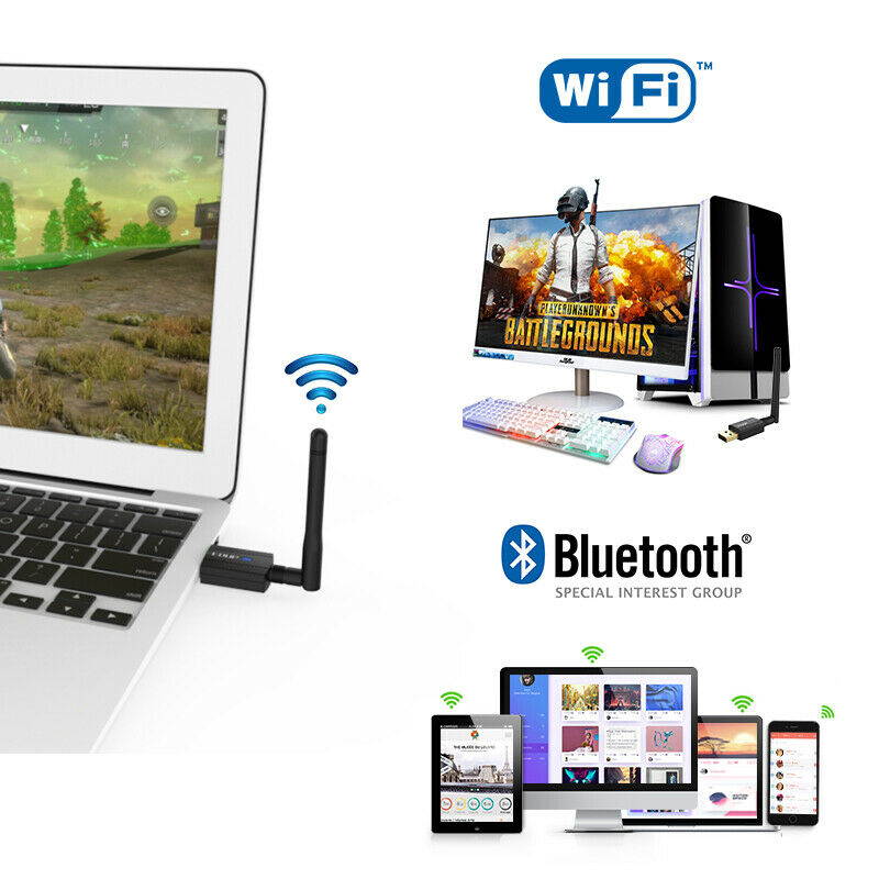 EDUP USB Bluetooth WiFi Adapter AC 600Mbps for PC, Wireless Wi-Fi Dongle Dual Band 2.4G/5.8G with Antenna Support Windows 10/8.1/7 / XP/Vista/Mac OS