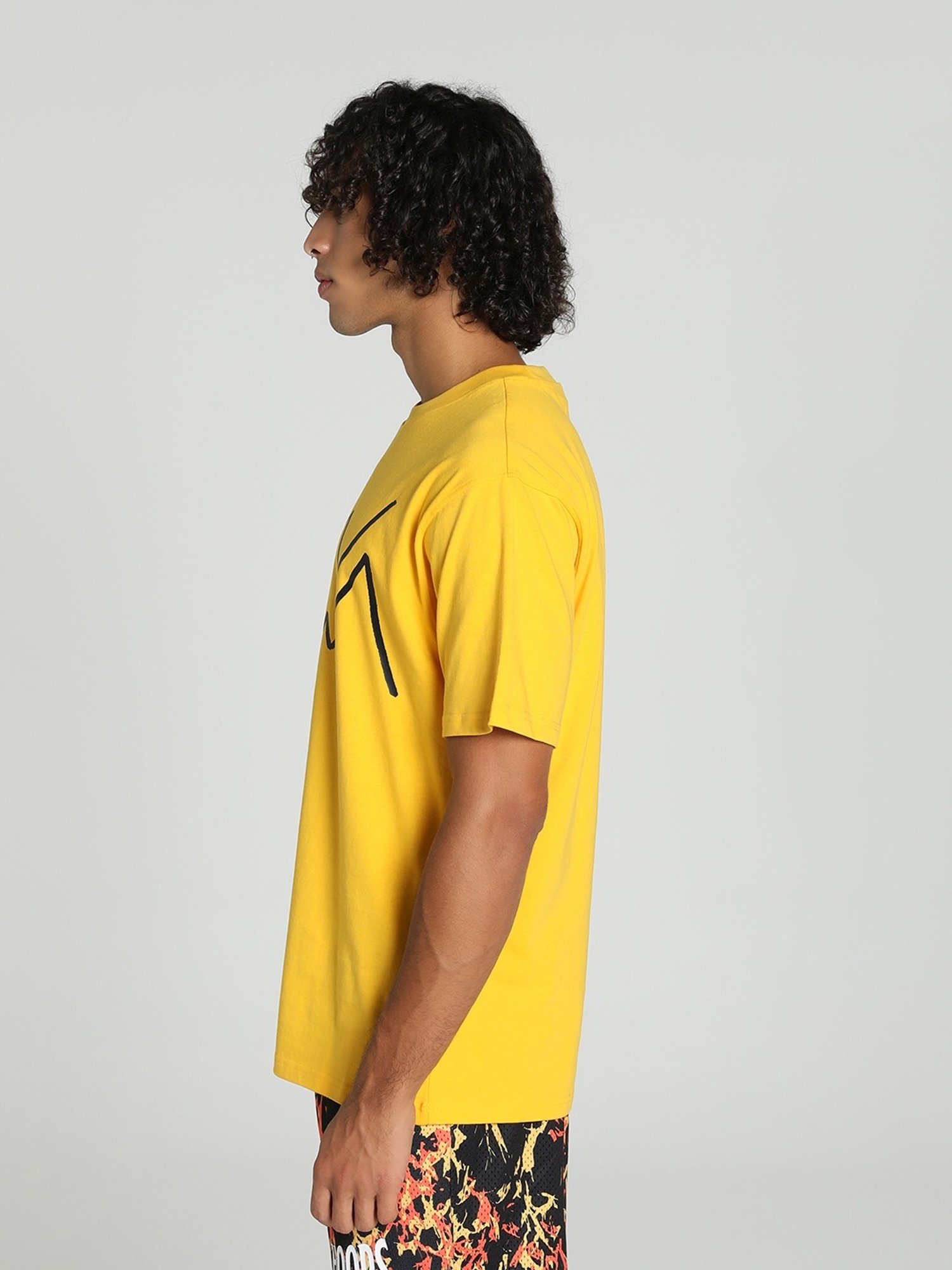 Puma Starting Lineup Yellow Sizzle Cotton Regular Fit Printed Sports T-Shirt