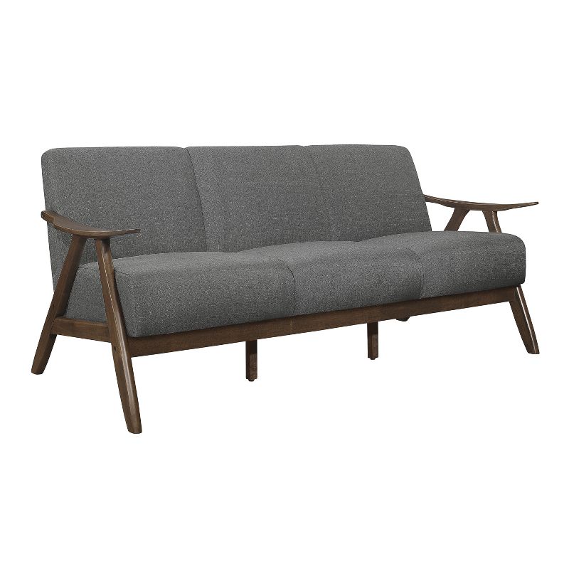 Lexicon 1138GY-3 Damala Collection Retro Inspired 3 Seat Living Room Sofa Couch, Polyester Fabric, Walnut Frame, Gray