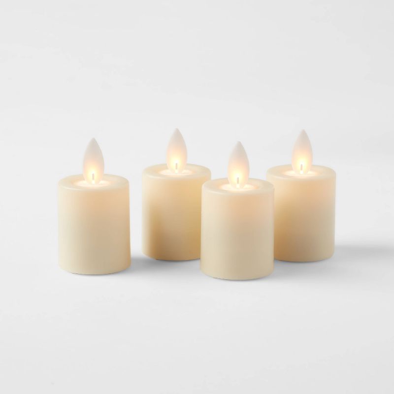 1.50" x 1.75" 4pk LED Votive Flickering Flame Candle Cream - Threshold™