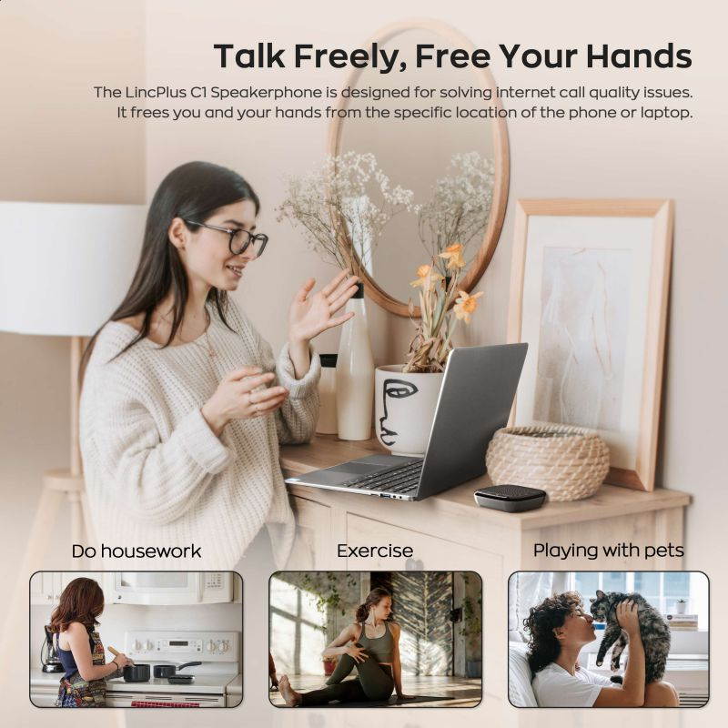 LincPlus C1 Bluetooth Speakerphone with 4 Microphones,360&deg;Voice Pickup for up to 8 People Conference Call Speaker,240h Standby Bluetooth Microphone,Plug and Play