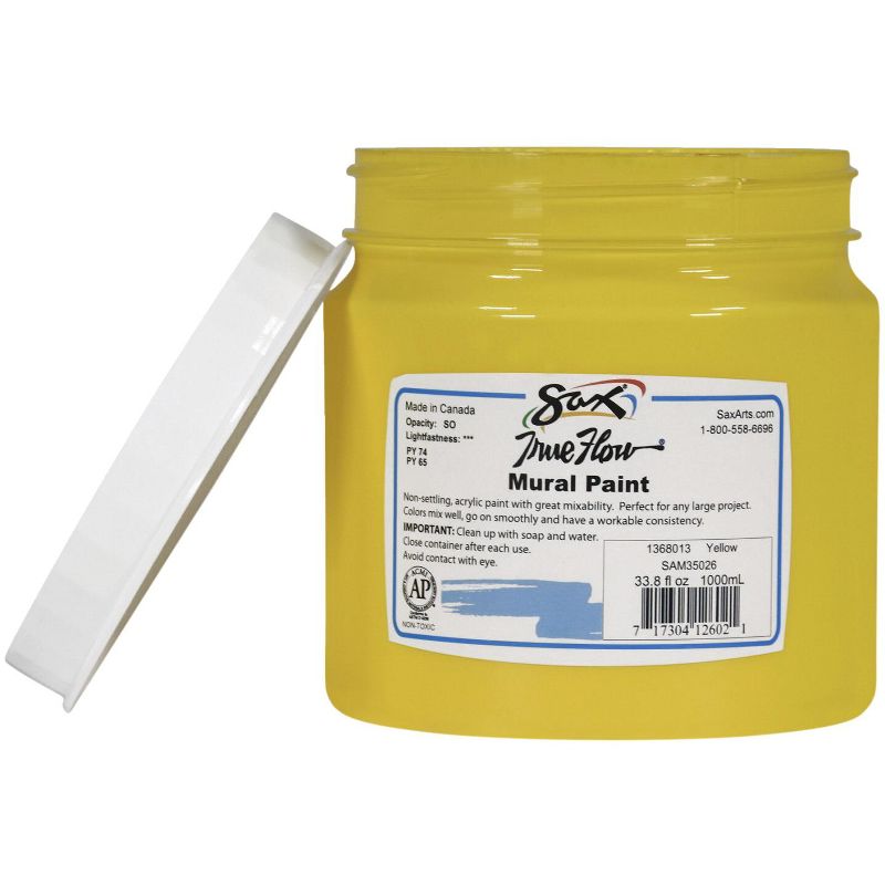 Sax True Flow Acrylic Mural Paint, 33.8 oz Plastic Container, Yellow