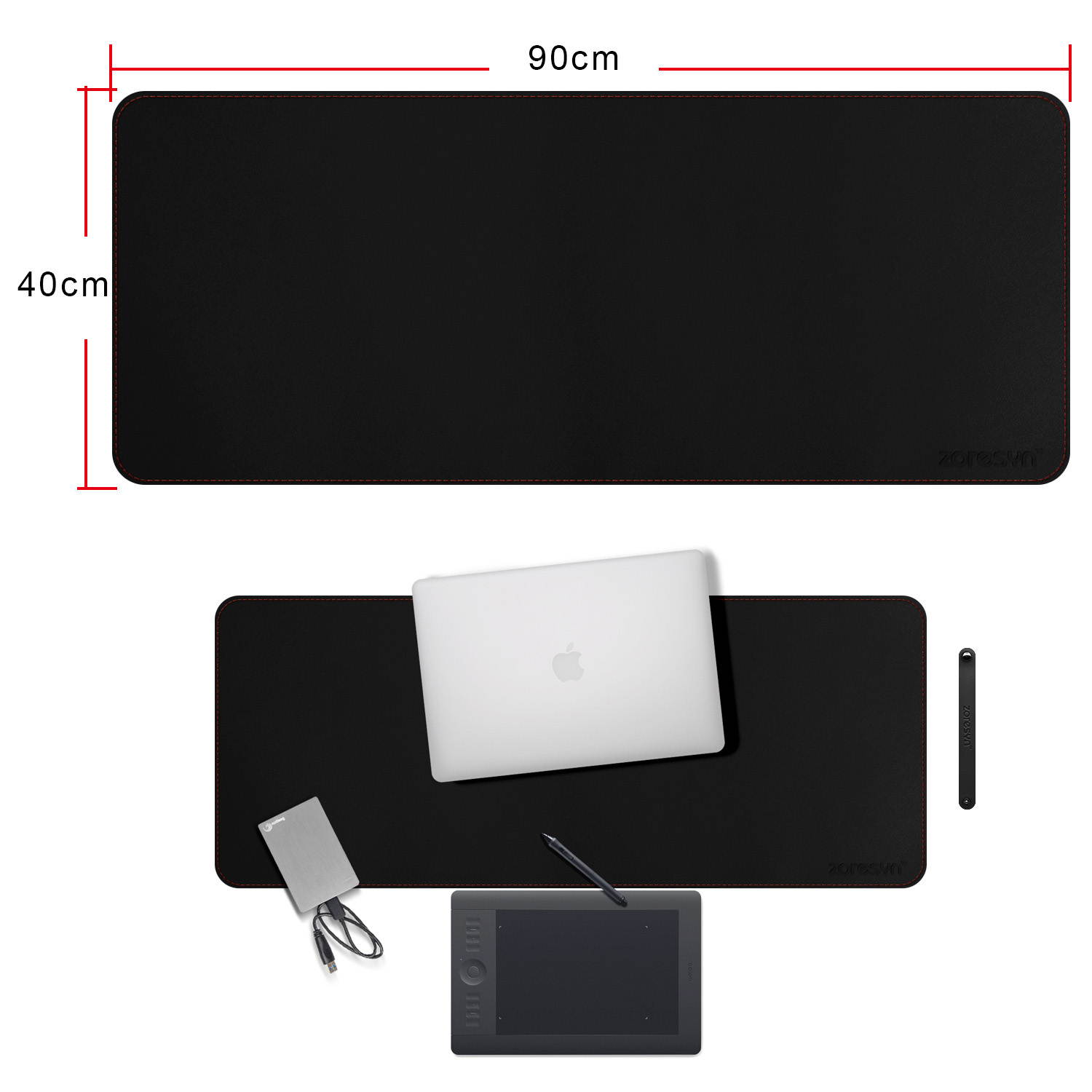 Desk Blotter Protective Mat PU Leather Gaming Mouse Pad  900 *400 MM (Black)